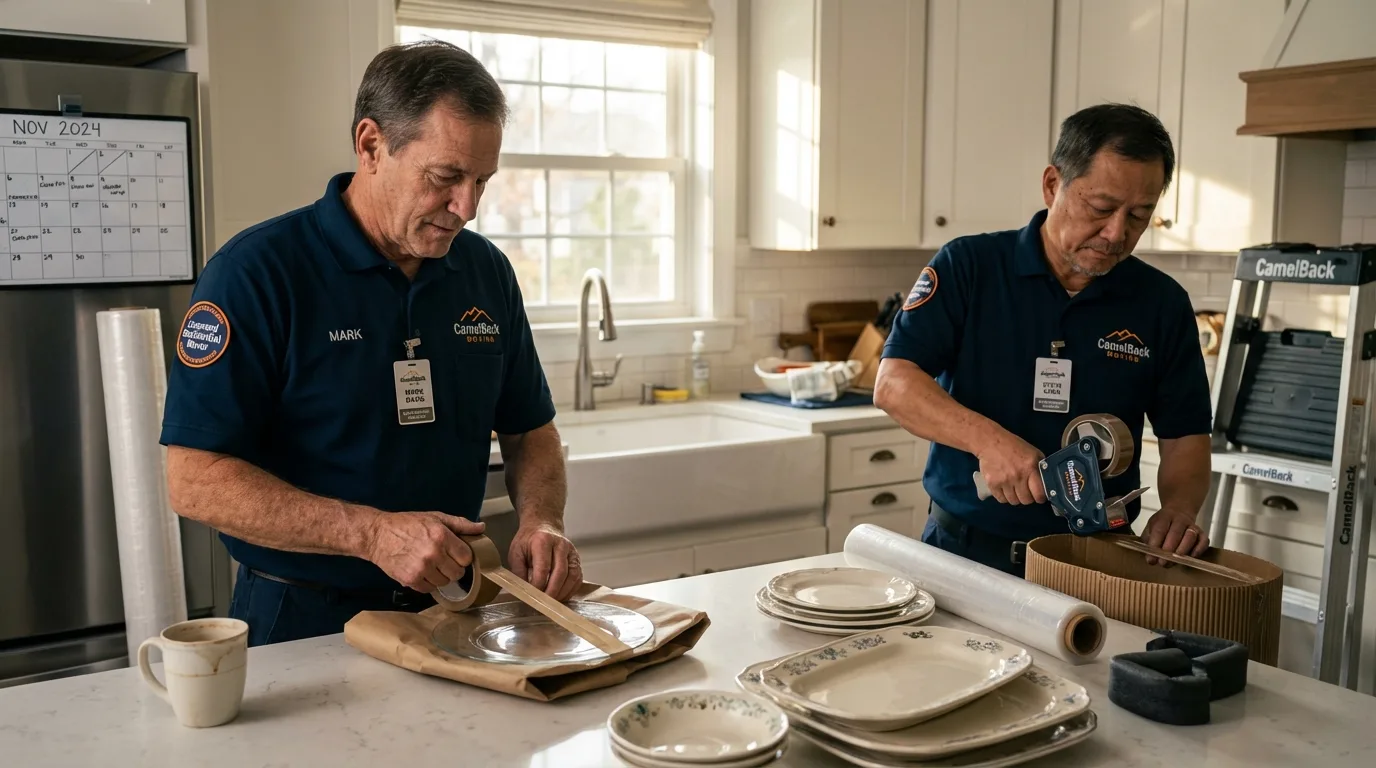 Professional crew packing kitchen dishware in Basin, WY